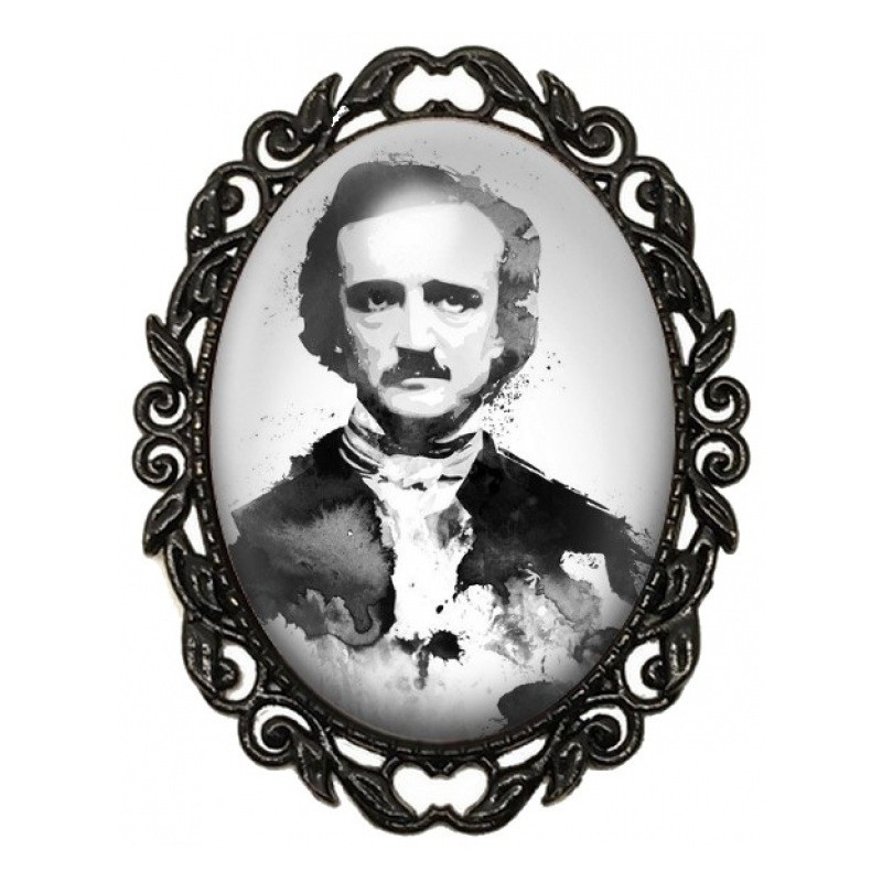 Broche Noire avec Cabochon en Verre Edgar Allan Poe