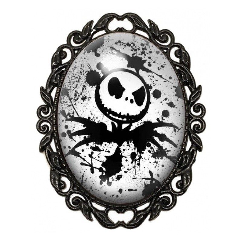 Broche Noire avec Cabochon en Verre Jack en Éclaboussures Noires