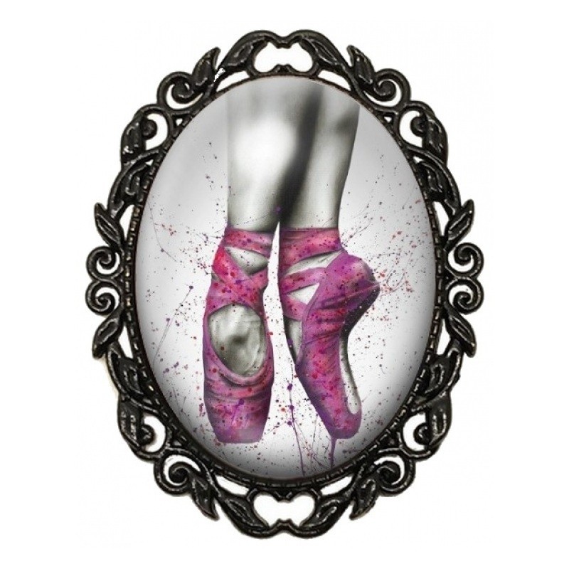 Broche Noire avec Cabochon en Verre Pointes de Danse Roses