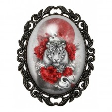 Broche Noire avec Cabochon en Verre Tigre Lune Rouge pour la Création de Bijoux Fantaisie - DIY