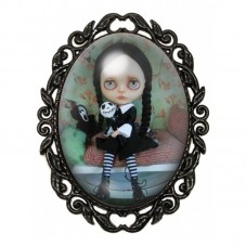 Broche Noire avec Cabochon en Verre Mercredi Gothique pour la Création de Bijoux Fantaisie - DIY