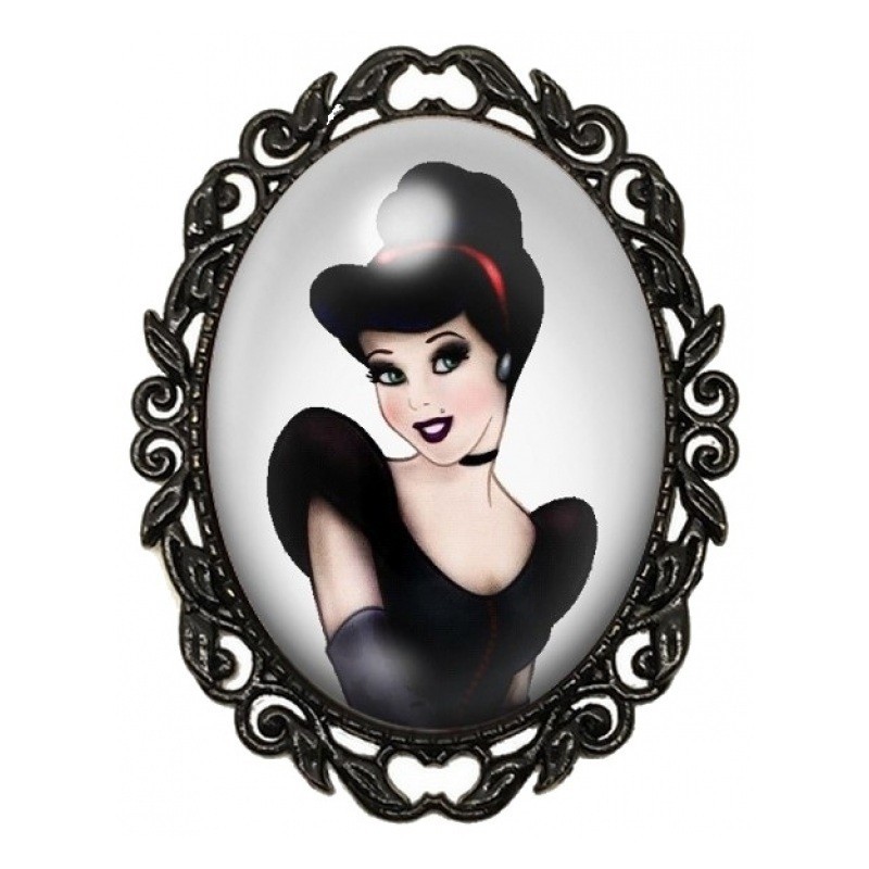 Broche Noire avec Cabochon en Verre Princesse Brune en Robe Noire