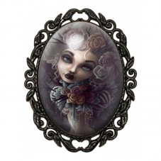 Broche Noire avec Cabochon en Verre Marquise Gothique pour la Création de Bijoux Fantaisie - DIY