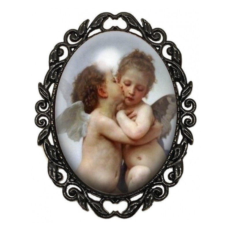 Broche Noire avec Cabochon en Verre Deux Anges Complices