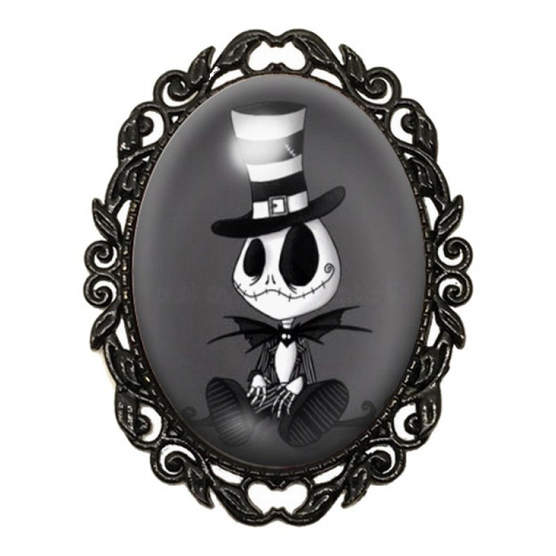 Broche Noire avec Cabochon en Verre Jack Gothique