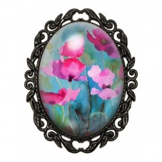 Broche Noire avec Cabochon en Verre Fleurs pour la Création de Bijoux Fantaisie - DIY