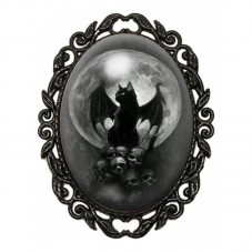 Broche Noire avec Cabochon en Verre Chat Noir Crânes Gothique pour la Création de Bijoux Fantaisie - DIY