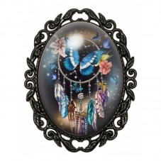 Broche Noire avec Cabochon en Verre Attrape-rêves pour la Création de Bijoux Fantaisie - DIY