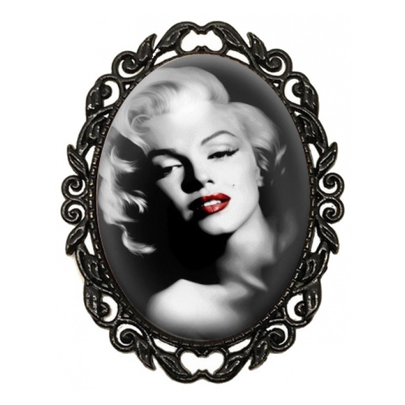Broche Noire avec Cabochon en Verre Marilyn Monroe