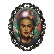 Broche Noire avec Cabochon en Verre Frida Kahlo pour la Création de Bijoux Fantaisie - DIY