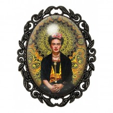 Broche Noire avec Cabochon en Verre Frida Kahlo pour la Création de Bijoux Fantaisie - DIY