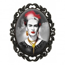 Broche Noire avec Cabochon en Verre Frida Kahlo pour la Création de Bijoux Fantaisie - DIY