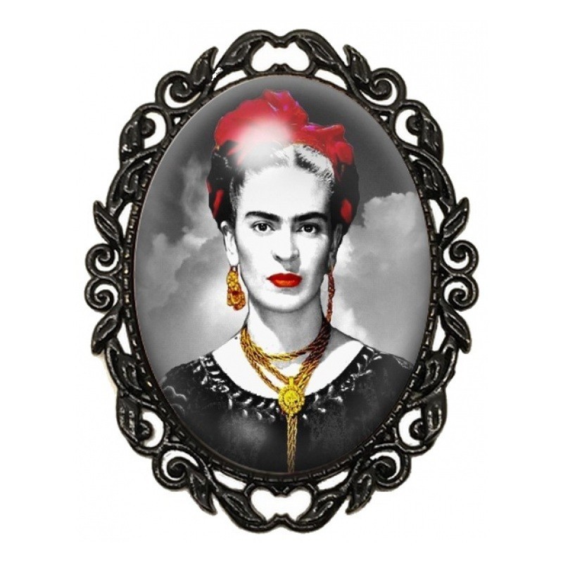 Broche Noire avec Cabochon en Verre Frida Kahlo