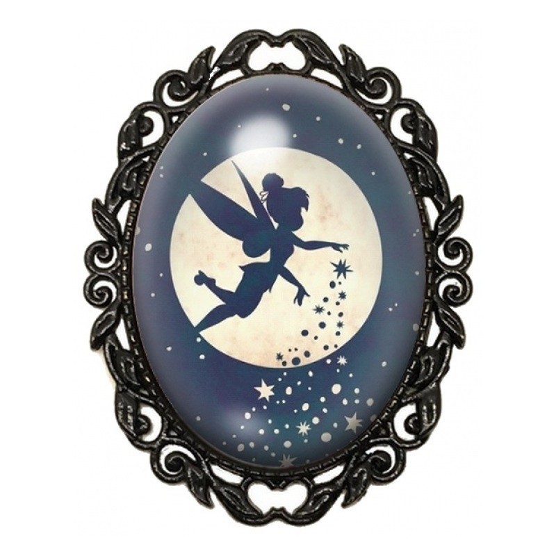 Broche Noire avec Cabochon en Verre Fée Clochette