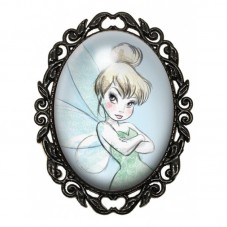Broche Noire avec Cabochon en Verre Fée Clochette pour la Création de Bijoux Fantaisie - DIY
