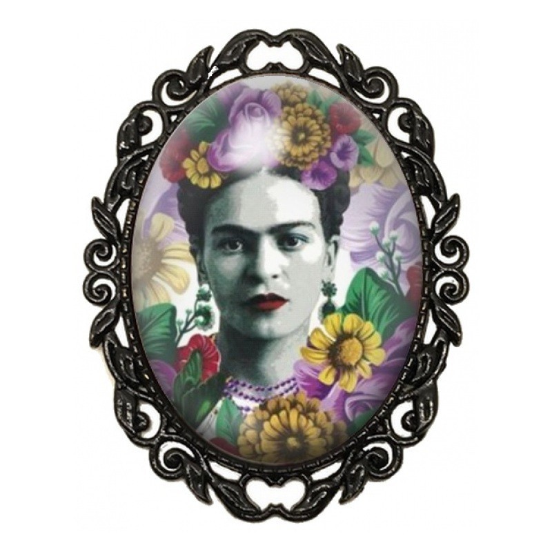 Broche Noire avec Cabochon en Verre Frida Kahlo