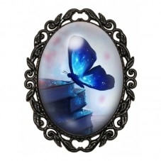 Broche Noire avec Cabochon en Verre Papillon pour la Création de Bijoux Fantaisie - DIY