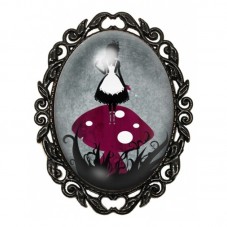 Broche Noire avec Cabochon en Verre Alice au Pays des Merveilles pour la Création de Bijoux Fantaisie - DIY