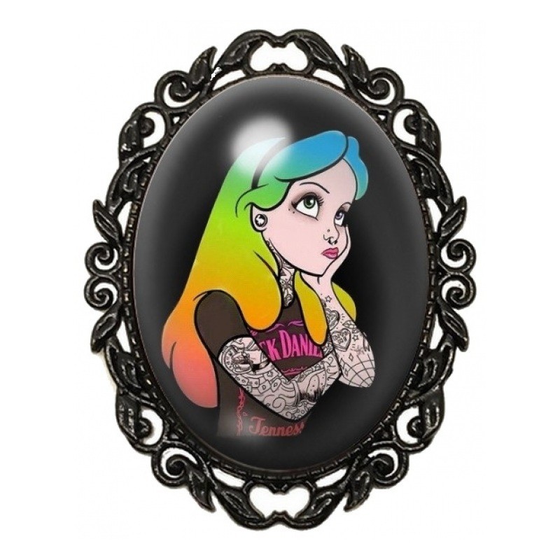 Broche Noire avec Cabochon en Verre Alice Gothique