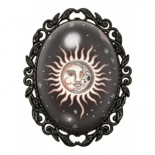 Broche Noire avec Cabochon en Verre Soleil Lune pour la Création de Bijoux Fantaisie - DIY