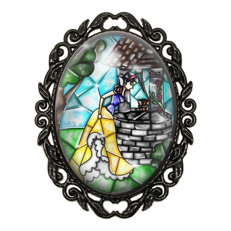 Broche Noire avec Cabochon en Verre Blanche-Neige