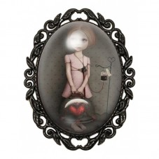 Broche Noire avec Cabochon en Verre Petite Fille Coeur Gothique pour la Création de Bijoux Fantaisie - DIY