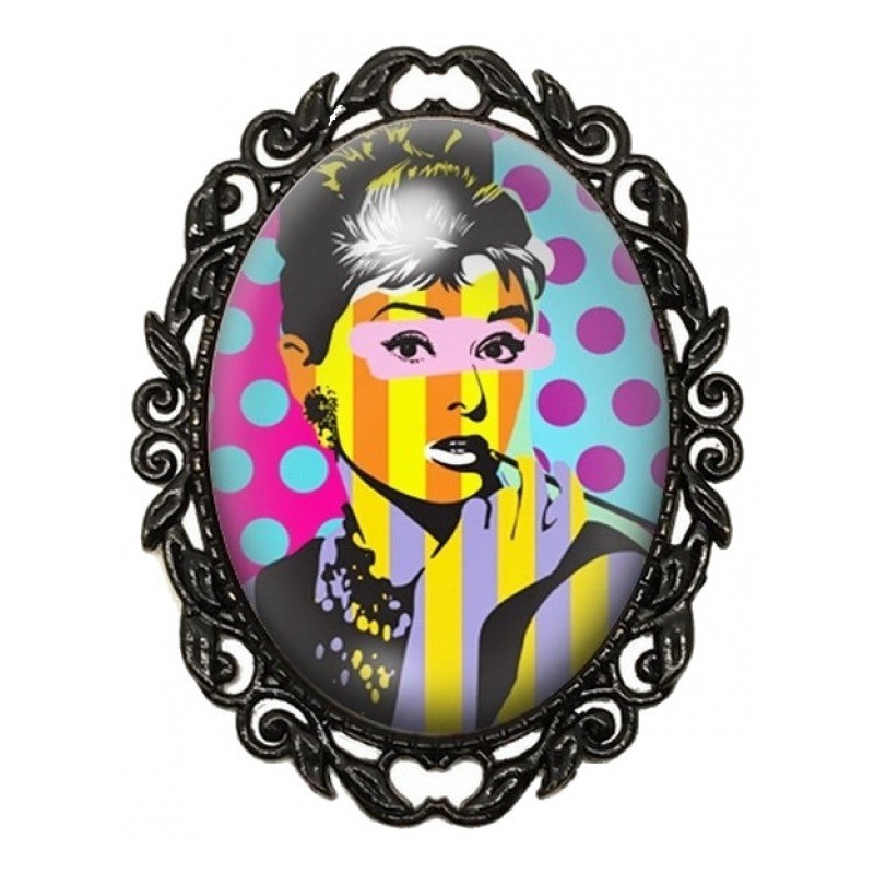 Broche Noire avec Cabochon en Verre Audrey Hepburn