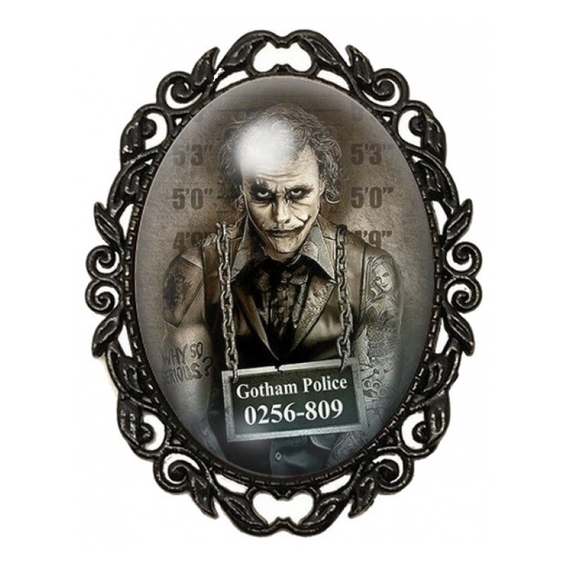 Broche Noire avec Cabochon en Verre Joker Coupable