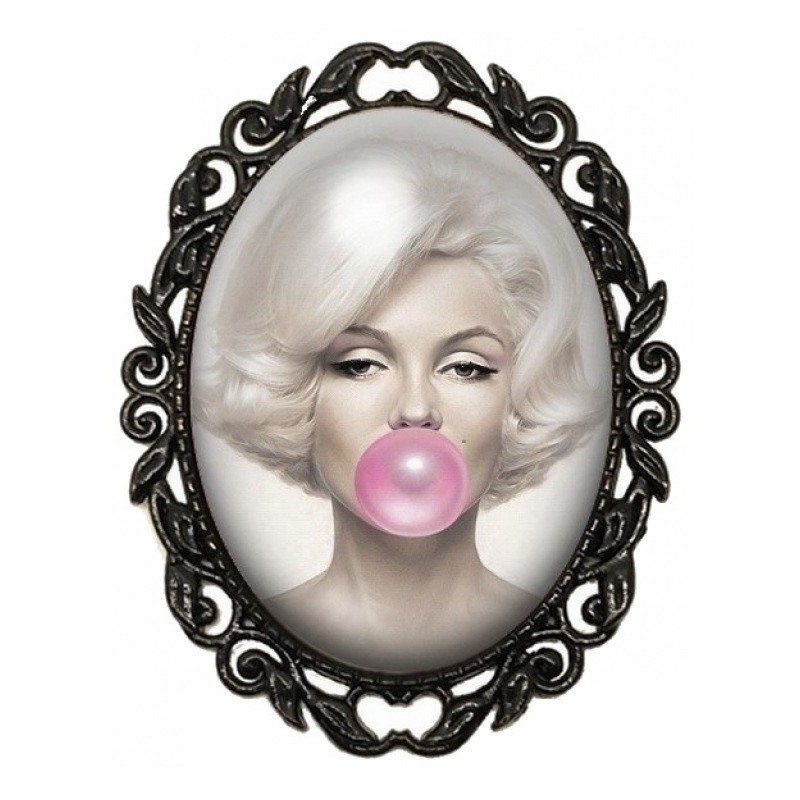 Broche Noire avec Cabochon en Verre Marilyn Monroe