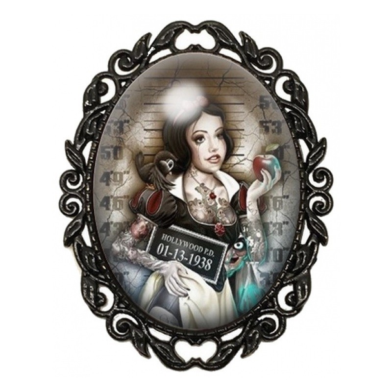 Broche Noire avec Cabochon en Verre Blanche-Neige Coupable