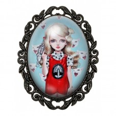 Broche Noire avec Cabochon en Verre Petite Fille Chats Gothique pour la Création de Bijoux Fantaisie - DIY