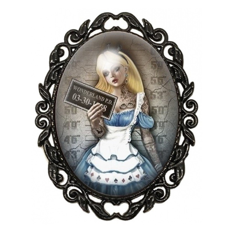 Broche Noire avec Cabochon en Verre Alice Coupable