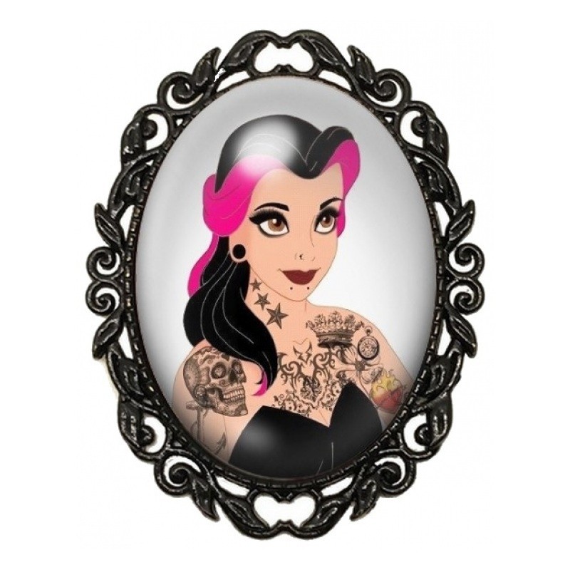 Broche Noire avec Cabochon en Verre Belle Princesse Gothique Tatouée