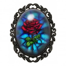 Broche Noire avec Cabochon en Verre Rose Vitrail La Belle et la Bête pour la Création de Bijoux Fantaisie - DIY