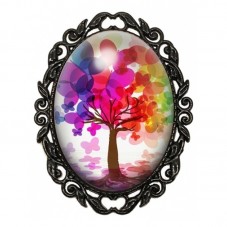 Broche Noire avec Cabochon en Verre Arbre Coloré pour la Création de Bijoux Fantaisie - DIY