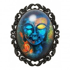 Broche Noire avec Cabochon en Verre Bouddha Bleu aux Éclats Dorés pour la Création de Bijoux Fantaisie - DIY