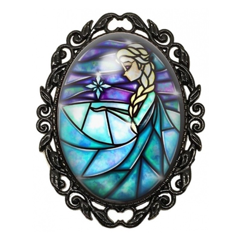 Broche Noire avec Cabochon en Verre Reine des Neiges Princesse