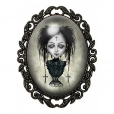 Broche Noire avec Cabochon en Verre Jeune Fille Gothique pour la Création de Bijoux Fantaisie - DIY
