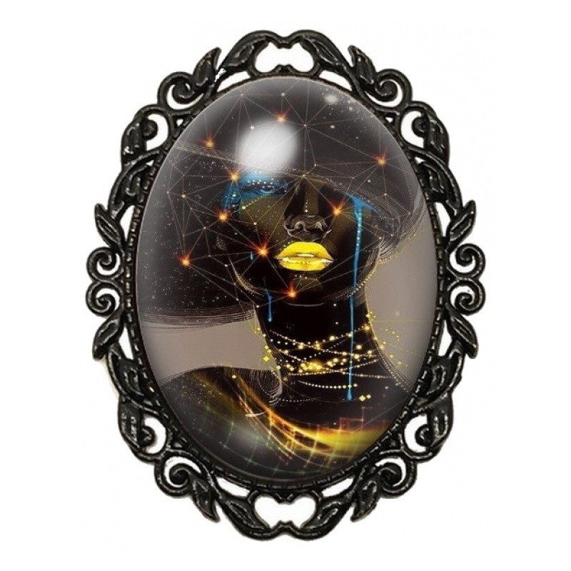 Broche Noire avec Cabochon en Verre Femme Onirique