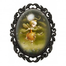 Broche Noire avec Cabochon en Verre Petite Fée Abeille pour la Création de Bijoux Fantaisie - DIY