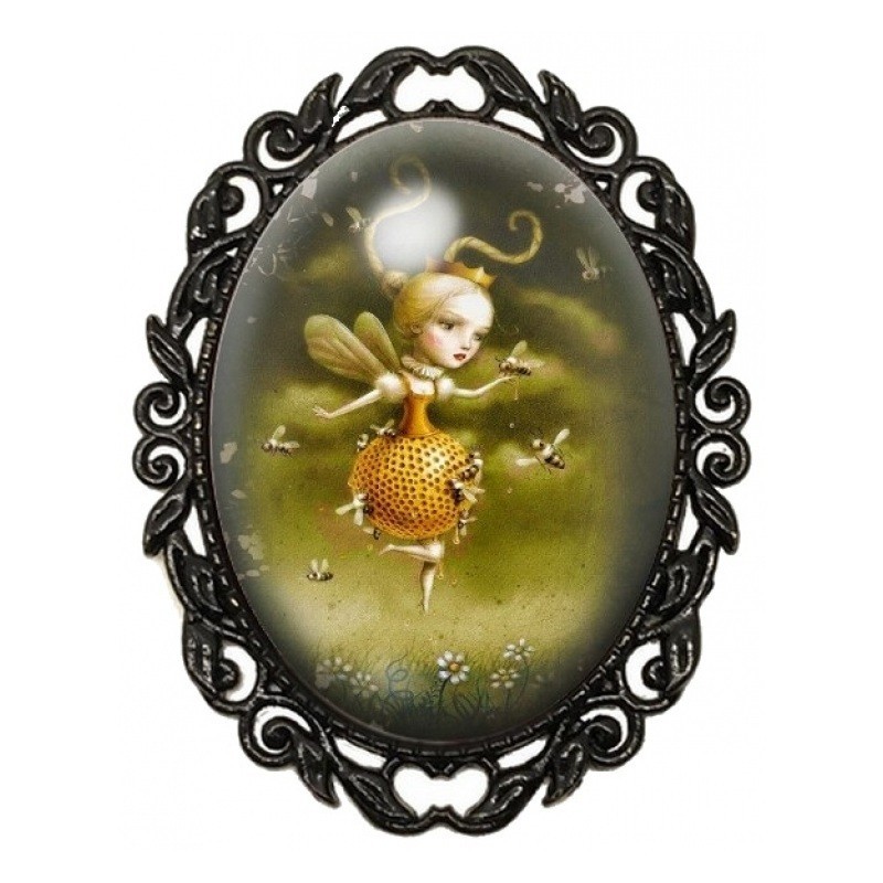 Broche Noire avec Cabochon en Verre Petite Fille Abeille