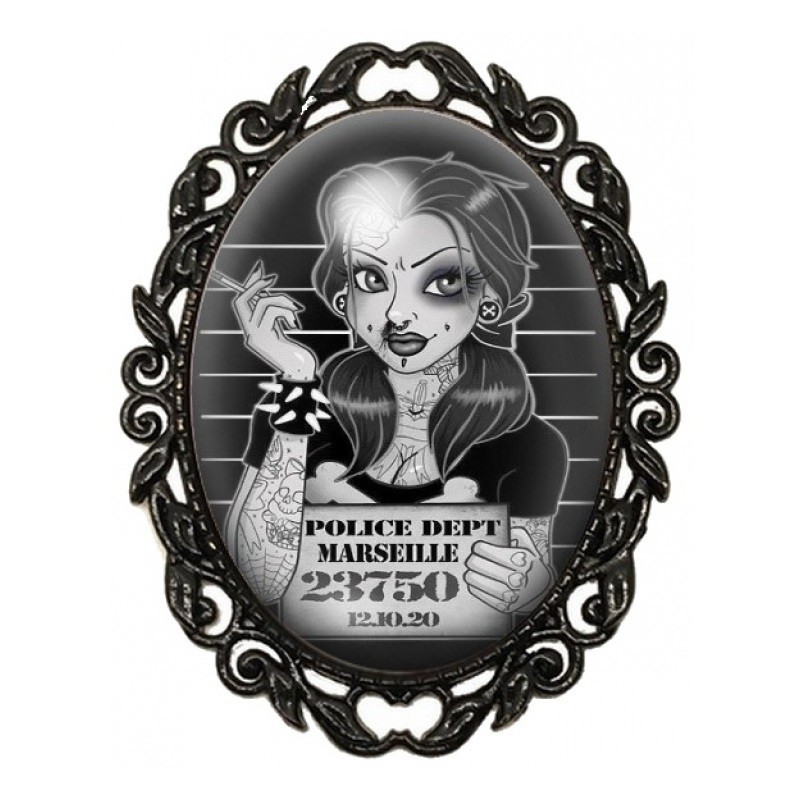 Broche Noire avec Cabochon en Verre Belle Tatouée Coupable