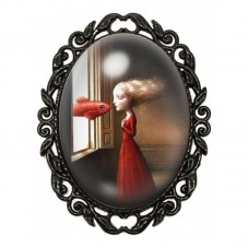 Broche Noire avec Cabochon en Verre Jeune Fille Poisson pour la Création de Bijoux Fantaisie - DIY