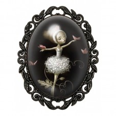 Broche Noire avec Cabochon en Verre Ballerine aux Papillons pour la Création de Bijoux Fantaisie - DIY