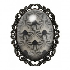 Broche Noire avec Cabochon en Verre Fleurs Art Déco pour la Création de Bijoux Fantaisie - DIY
