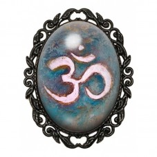 Broche Noire avec Cabochon en Verre Ohm Rose sur Fond Turquoise Patiné pour la Création de Bijoux Fantaisie - DIY