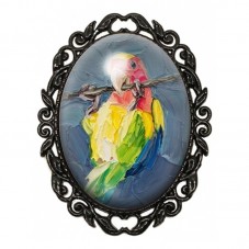 Broche Noire avec Cabochon en Verre Perroquet pour la Création de Bijoux Fantaisie - DIY