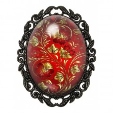Broche Noire avec Cabochon en Verre Fleurs Rouges et Or pour la Création de Bijoux Fantaisie - DIY