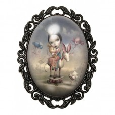 Broche Noire avec Cabochon en Verre Petite Fille Jouets Etranges pour la Création de Bijoux Fantaisie - DIY