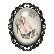 Broche Noire avec Cabochon en Verre Escarpins en Dentelle Vintage pour la Création de Bijoux Fantaisie - DIY
